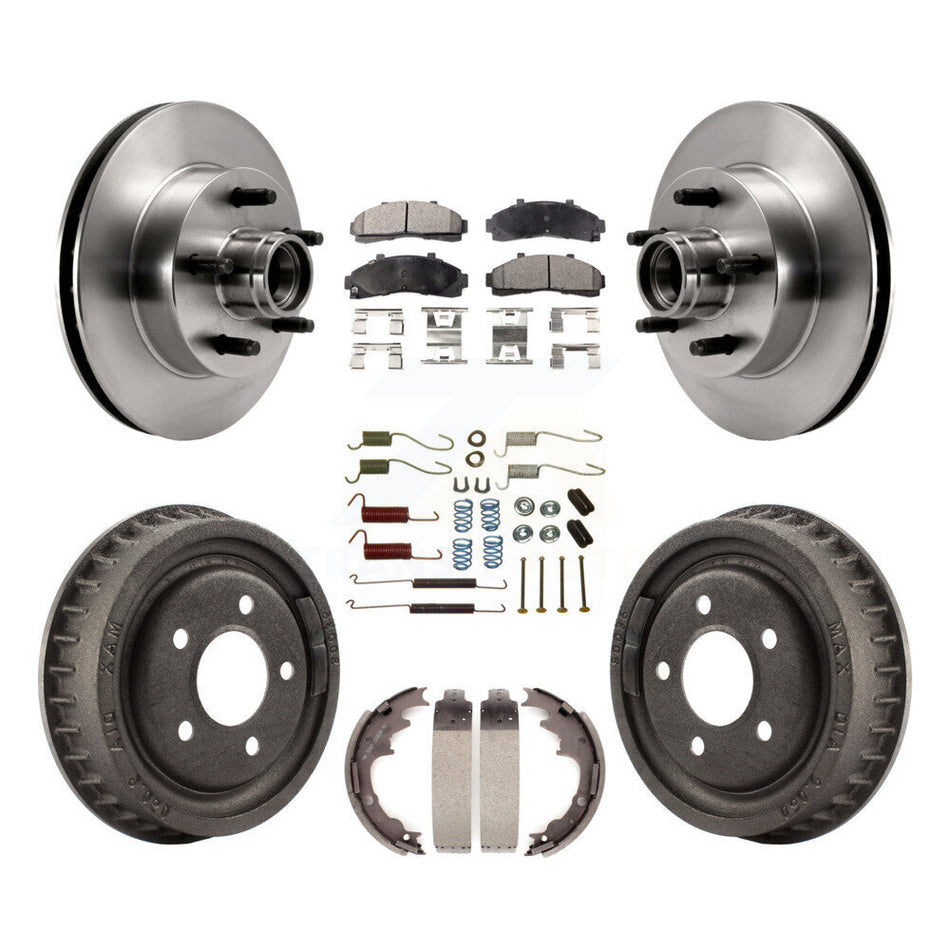 Front Rear Disc Brake Rotors Hub Assembly Ceramic Pads And Drum Kit (7Pc) For Ford Ranger Mazda B2500 B3000 B4000 With 9" Diameter K8T-102550