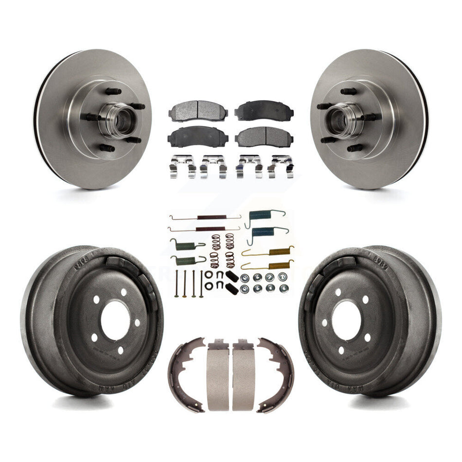Front Rear Disc Brake Rotors Hub Assembly Ceramic Pads And Drum Kit (7Pc) For 2006-2009 Ford Ranger RWD With 10" Diameter K8T-102552