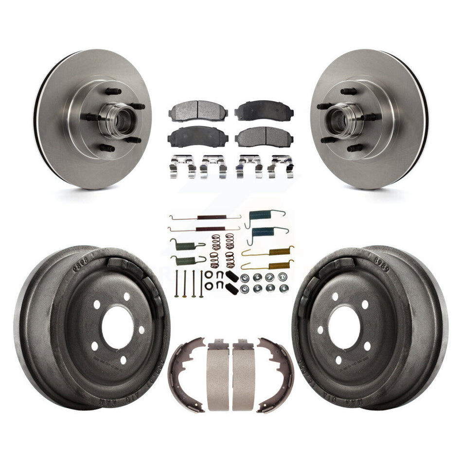 Front Rear Disc Brake Rotors Hub Assembly Ceramic Pads And Drum Kit (7Pc) For 2006-2009 Ford Ranger RWD With 10" Diameter K8T-102552