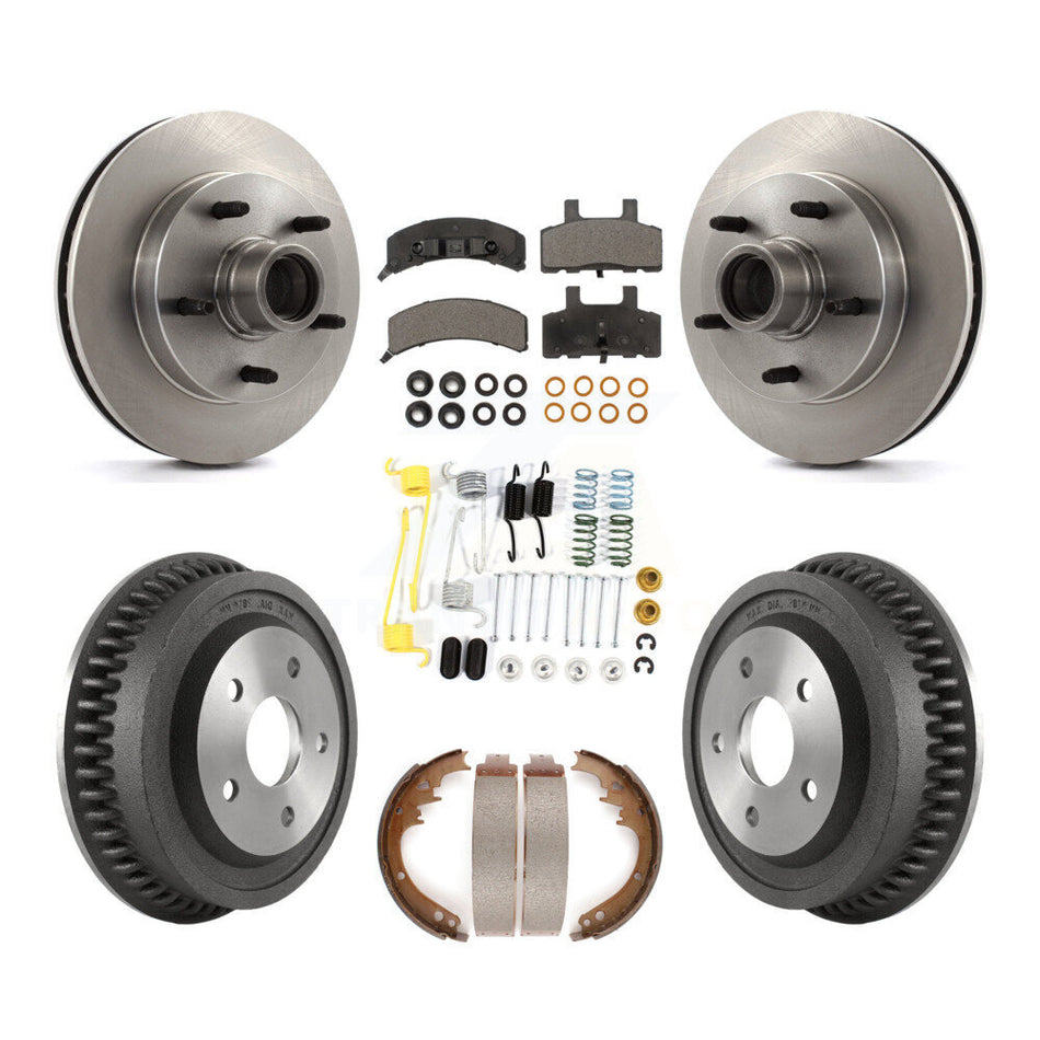 Front Rear Disc Brake Rotors Hub Assembly Ceramic Pads And Drum Kit (7Pc) For 1994-1999 Dodge Ram 1500 RWD K8T-102558