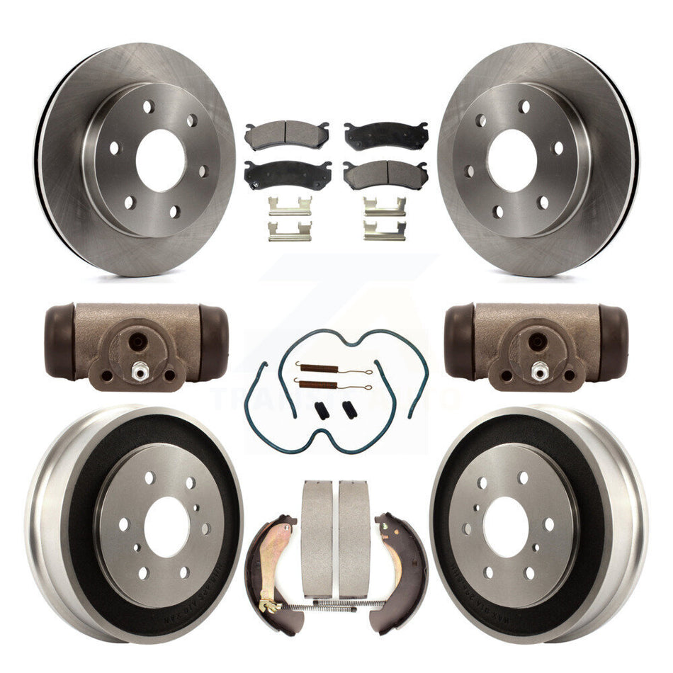 Front Rear Disc Brake Rotors Ceramic Pads And Drum Kit (9Pc) For Chevrolet Silverado 1500 GMC Sierra Classic With 7000 Lb GVW K8T-102635
