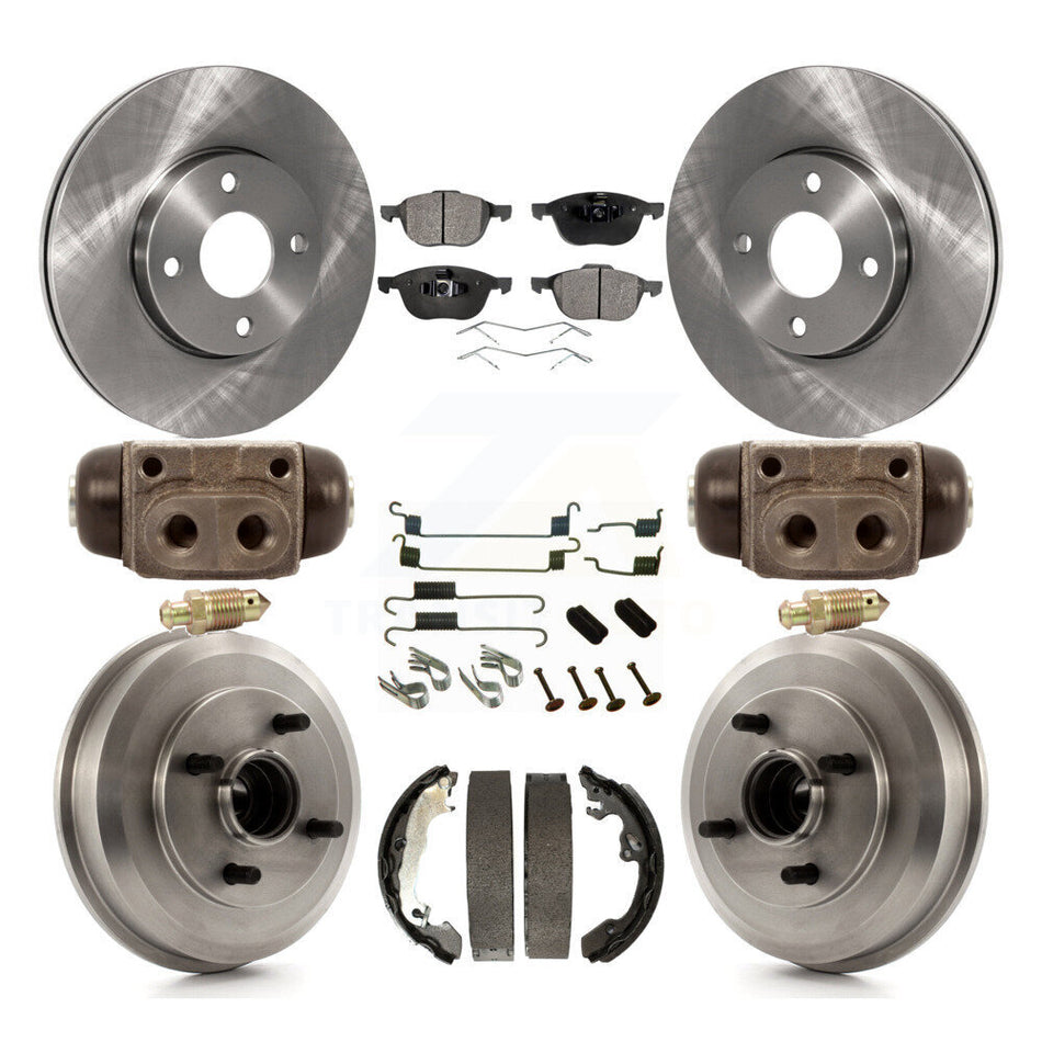 Front Rear Disc Brake Rotors Ceramic Pads And Drum Kit (9Pc) For 2005-2007 Ford Focus Wheel Bearing Includes K8T-102668