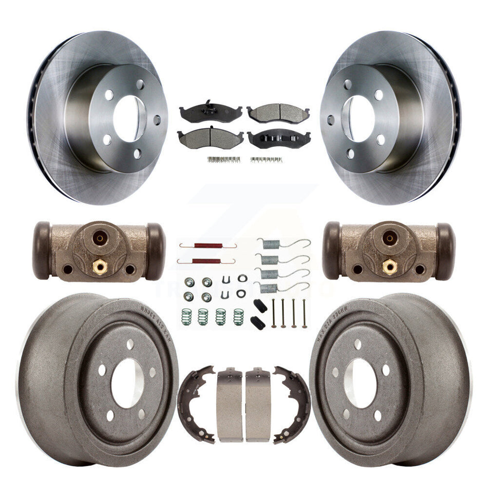 Front Rear Disc Brake Rotors Ceramic Pads And Drum Kit (9Pc) For Jeep Cherokee Wrangler With 9" Diameter K8T-102671