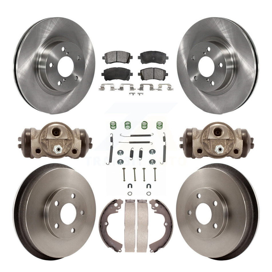 Front Rear Disc Brake Rotors Ceramic Pads And Drum Kit (9Pc) For 1998-2002 Subaru Forester 4-Wheel ABS K8T-102702