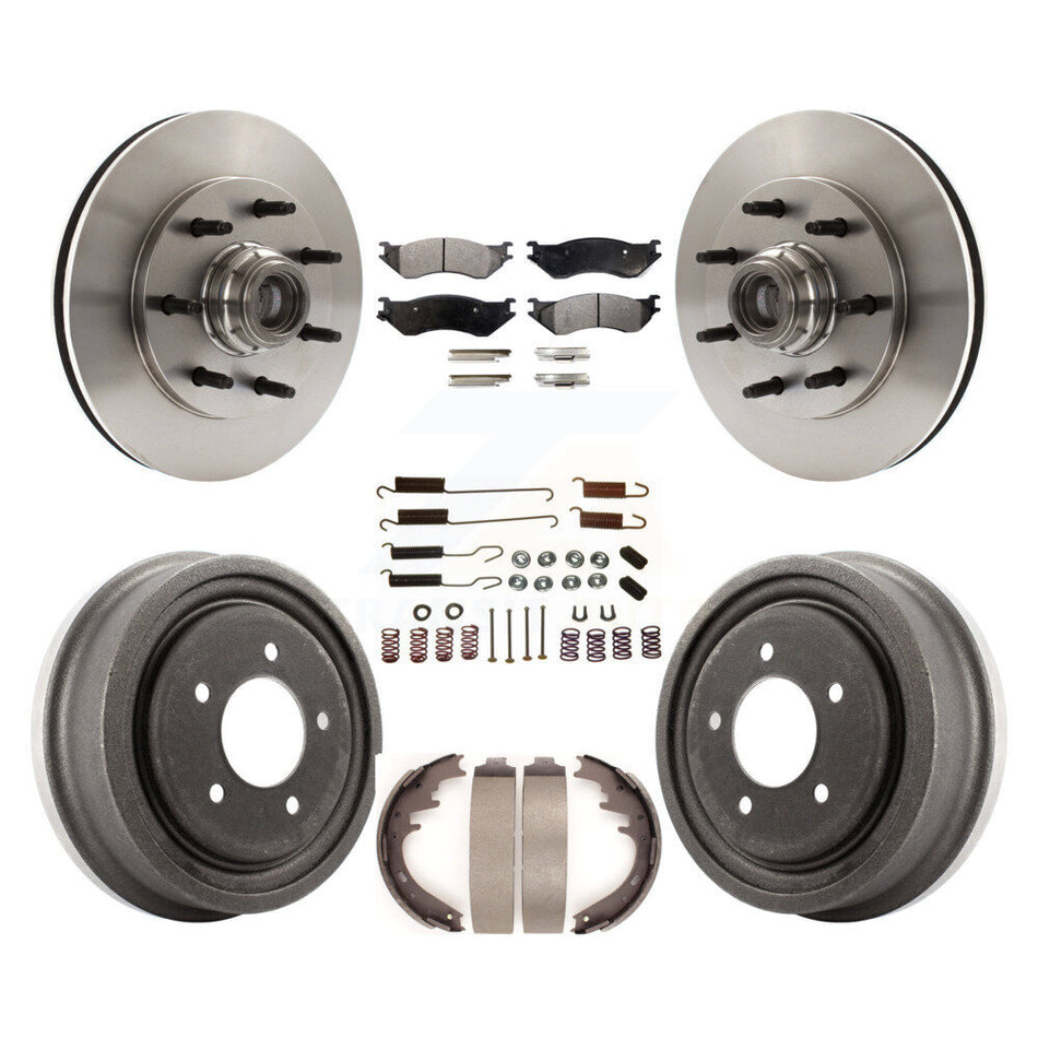 Front Rear Disc Brake Rotors Hub Assembly Ceramic Pads And Drum Kit (7Pc) For 1999 Ford F-150 RWD With 7 Lug Wheels 12mm Wheel Lugs 4 ABS K8T-102729