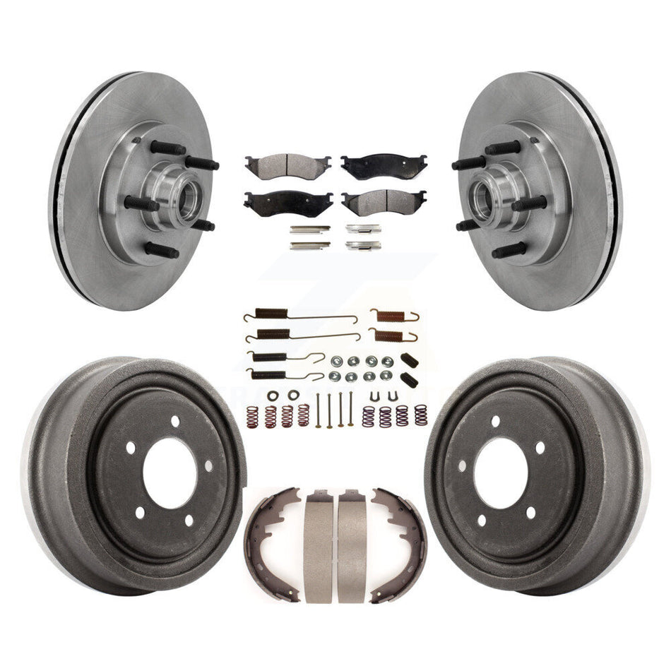 Front Rear Disc Brake Rotors Hub Assembly Ceramic Pads And Drum Kit (7Pc) For 1999 Ford F-150 RWD With 5 Lug Wheels 14mm Wheel Lugs K8T-102730