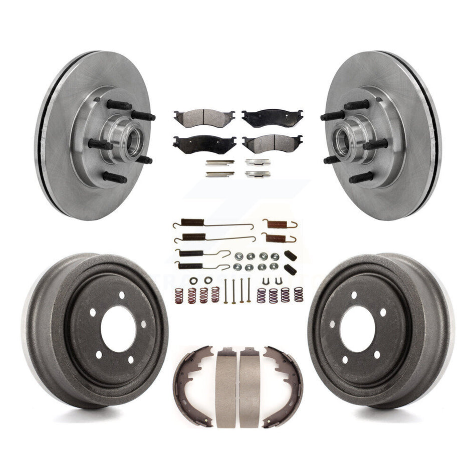 Front Rear Disc Brake Rotors Hub Assembly Ceramic Pads And Drum Kit (7Pc) For 1999 Ford F-150 RWD With 5 Lug Wheels 14mm Wheel Lugs K8T-102730