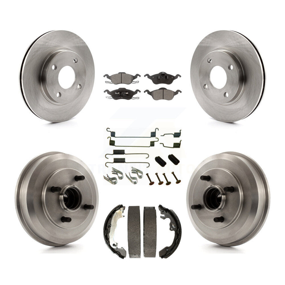 Front Rear Disc Brake Rotors Ceramic Pads And Drum Kit (7Pc) For Ford Focus Wheel Bearing Includes K8T-102762