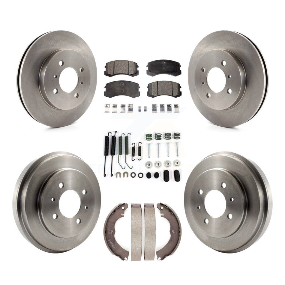 Front Rear Disc Brake Rotors Ceramic Pads And Drum Kit (7Pc) For 2007 Mitsubishi Lancer LS Diamond With 14" Factory Wheels K8T-102819