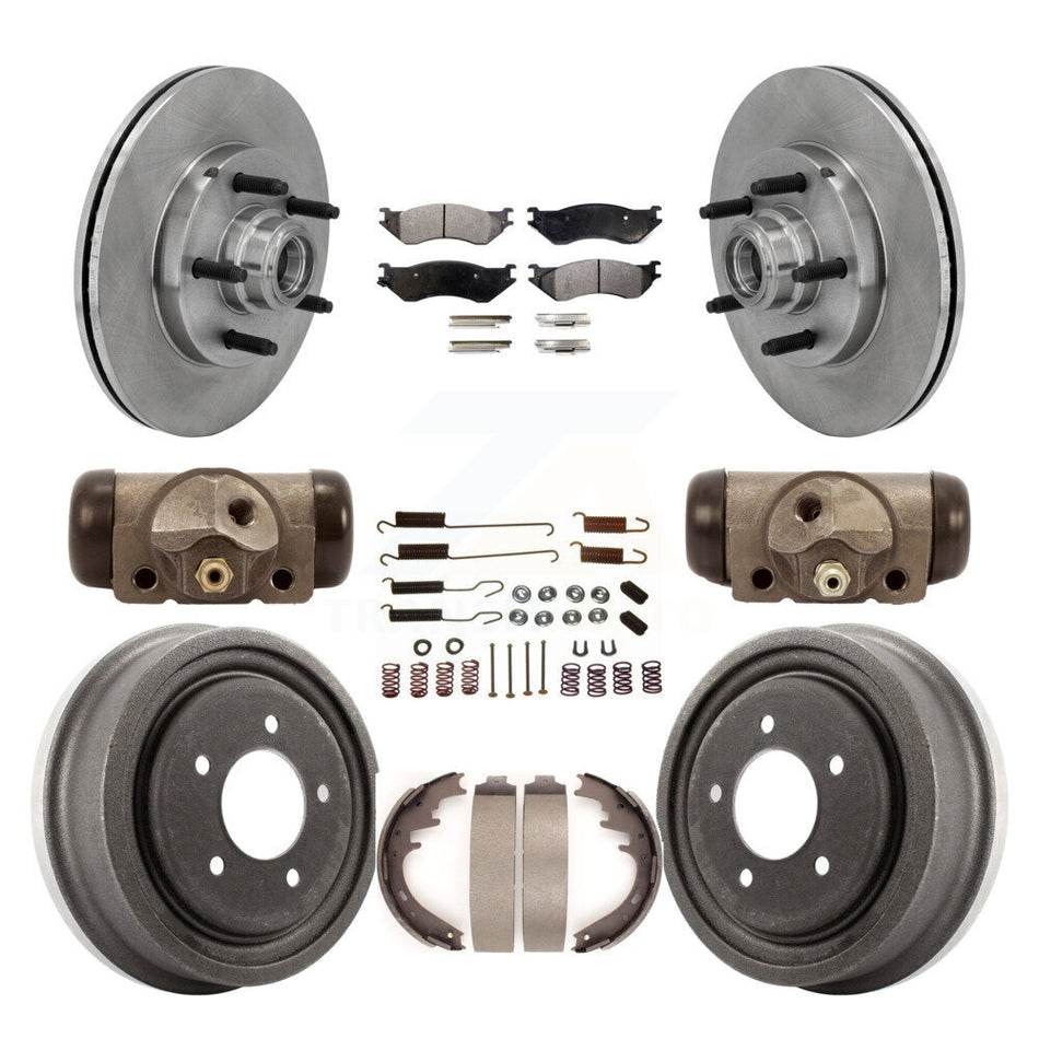 Front Rear Disc Brake Rotors Ceramic Pads And Drum Kit (9Pc) For 1999 Ford F-150 RWD With 5 Lug Wheels 14mm Wheel Lugs K8T-103474