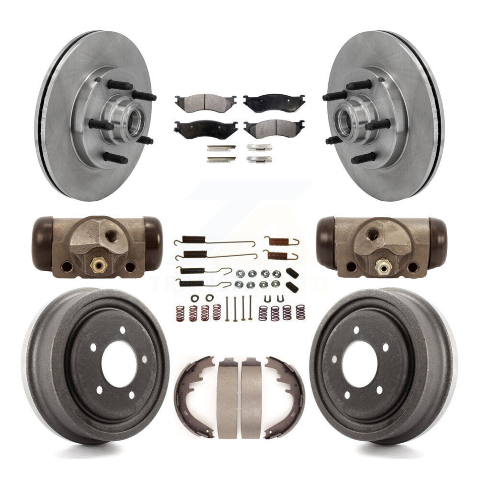 Front Rear Disc Brake Rotors Ceramic Pads And Drum Kit (9Pc) For 1999 Ford F-150 RWD With 5 Lug Wheels 14mm Wheel Lugs K8T-103474