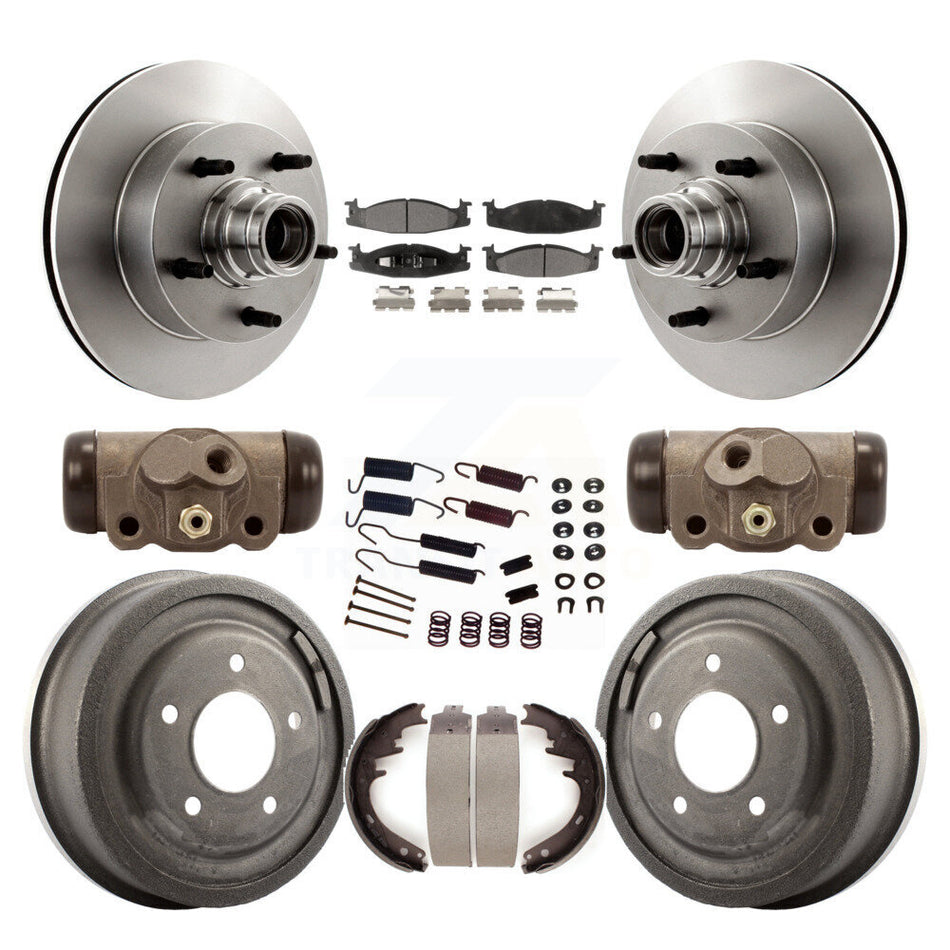 Front Rear Disc Brake Rotors Ceramic Pads And Drum Kit (9Pc) For Ford E-150 Econoline Club Wagon 15/16" Bore K8T-103480