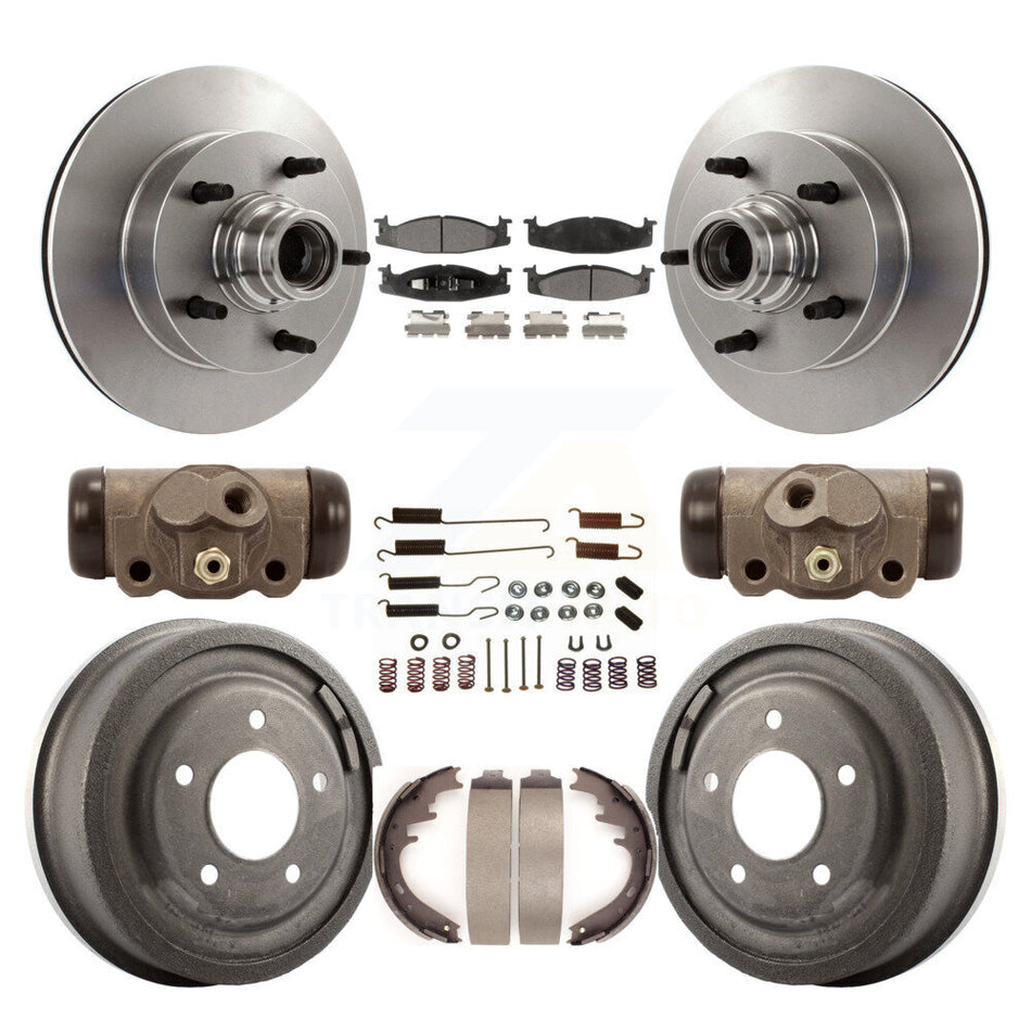 Front Rear Disc Brake Rotors Ceramic Pads And Drum Kit (9Pc) For 1997 Ford E-150 Econoline 2-Wheel ABS 15 16" Bore K8T-103484