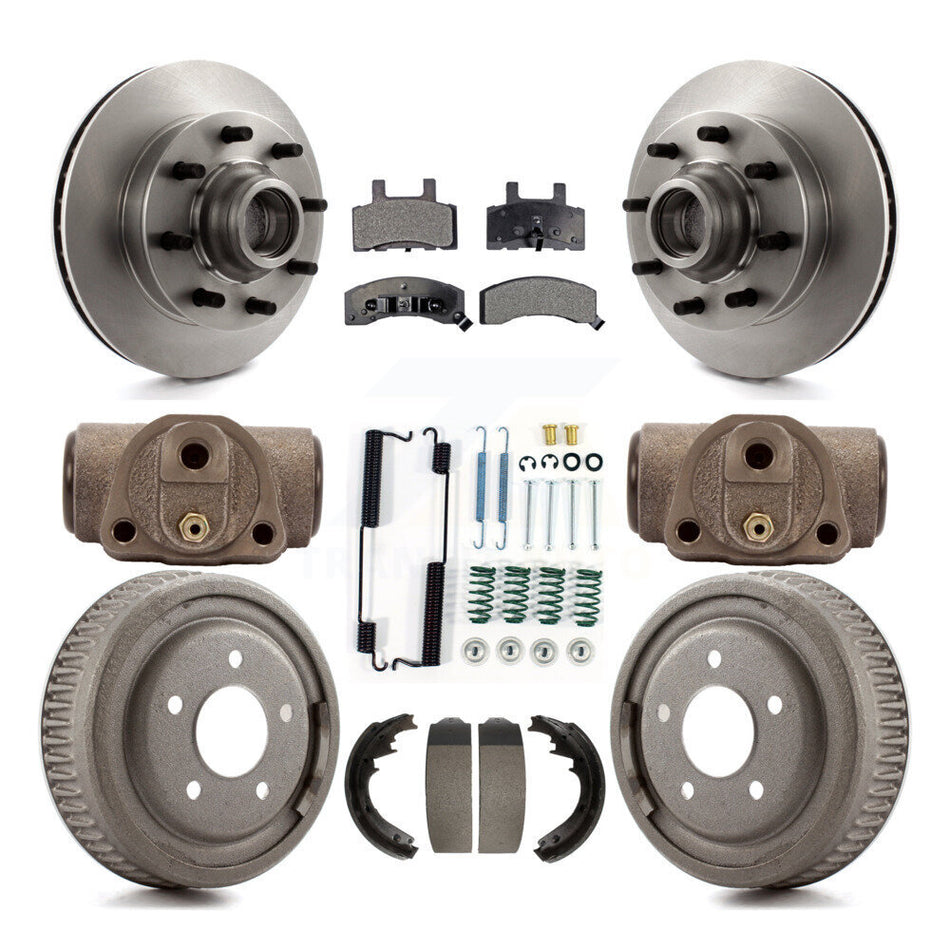 Front Rear Disc Brake Rotors Ceramic Pads And Drum Kit (9Pc) For 1997 Chevrolet C1500 Suburban DIESEL engine With 10" Diameter K8T-103486
