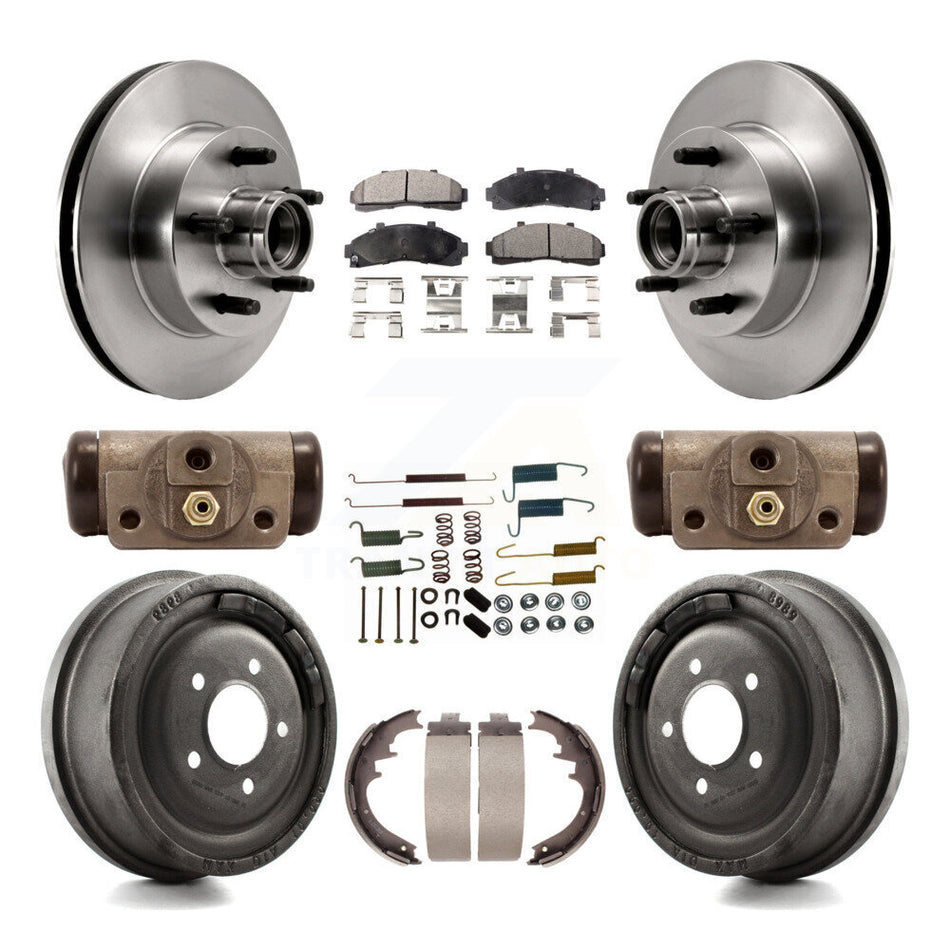 Front Rear Disc Brake Rotors Ceramic Pads And Drum Kit (9Pc) For Ford Ranger Mazda B2500 B3000 B4000 With 10" Diameter K8T-103490