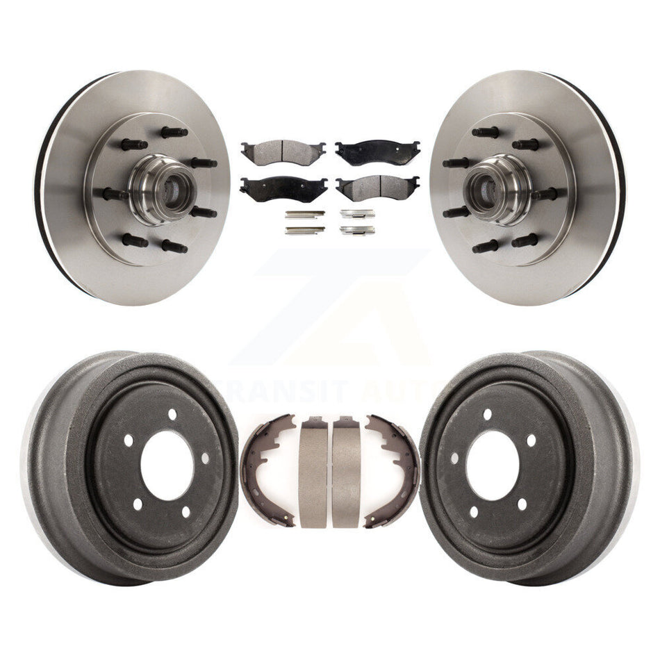 Front Rear Disc Brake Rotors Hub Assembly Ceramic Pads And Drum Kit For 1999 Ford F-150 RWD With 7 Lug Wheels 12mm Wheel Lugs 4 ABS K8T-103765