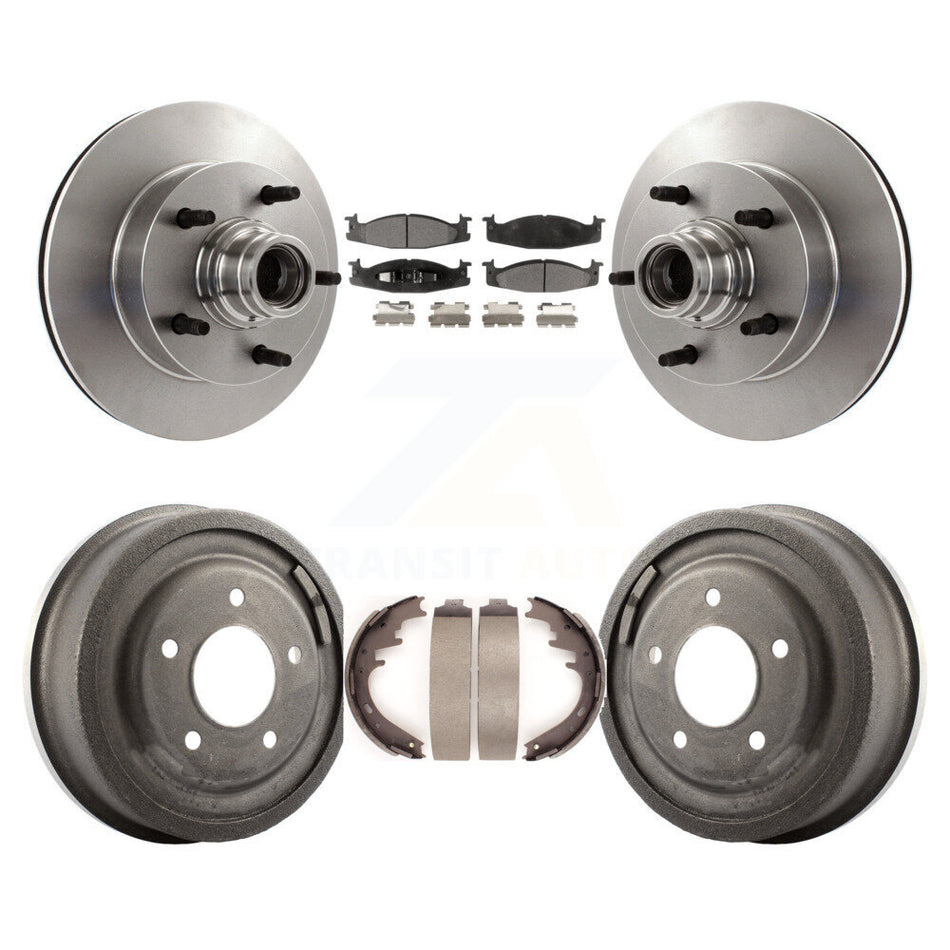Front Rear Disc Brake Rotors Hub Assembly Ceramic Pads And Drum Kit For 1997-1999 Ford E-150 Econoline 2-Wheel ABS K8T-103775