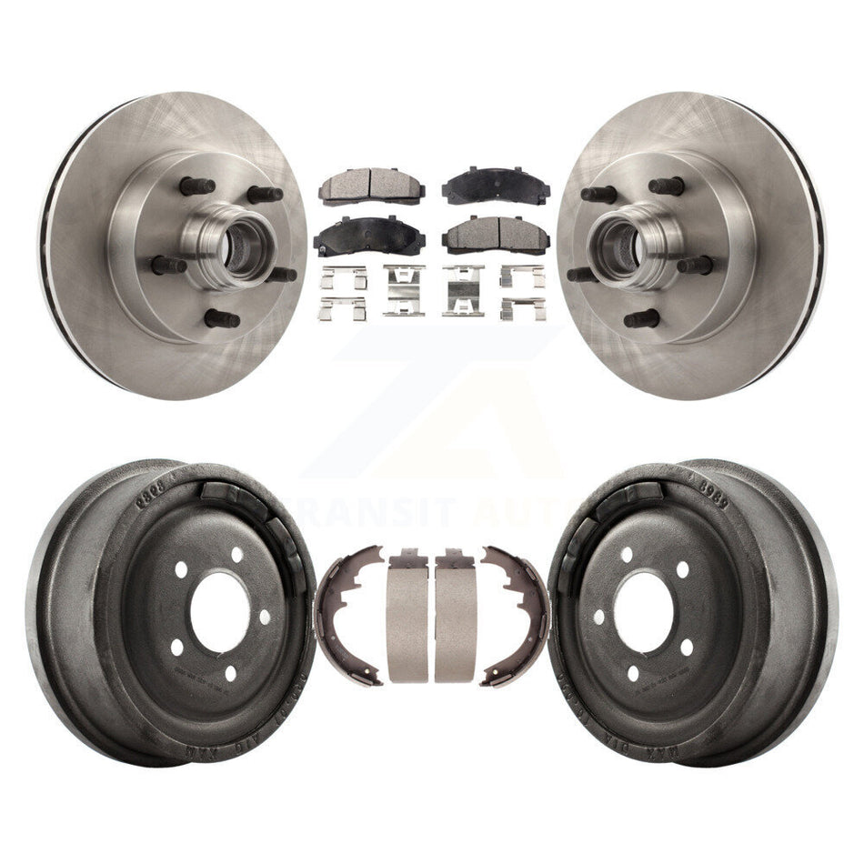 Front Rear Disc Brake Rotors Hub Assembly Ceramic Pads And Drum Kit For 1998-1999 Mazda B4000 RWD with 4-Wheel ABS With 10" Diameter K8T-103786