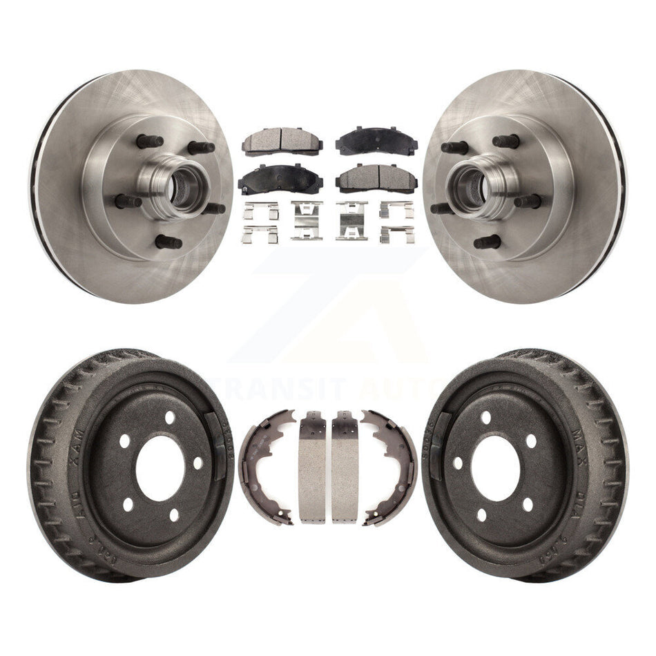 Front Rear Disc Brake Rotors Hub Assembly Ceramic Pads And Drum Kit For 1998-1999 Mazda B4000 RWD with 4-Wheel ABS With 9" Diameter K8T-103788