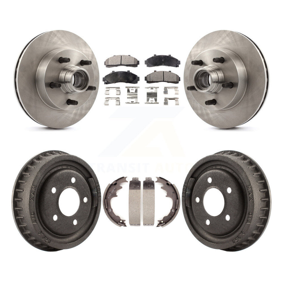 Front Rear Disc Brake Rotors Hub Assembly Ceramic Pads And Drum Kit For 1998-1999 Mazda B4000 RWD with 4-Wheel ABS With 9" Diameter K8T-103788