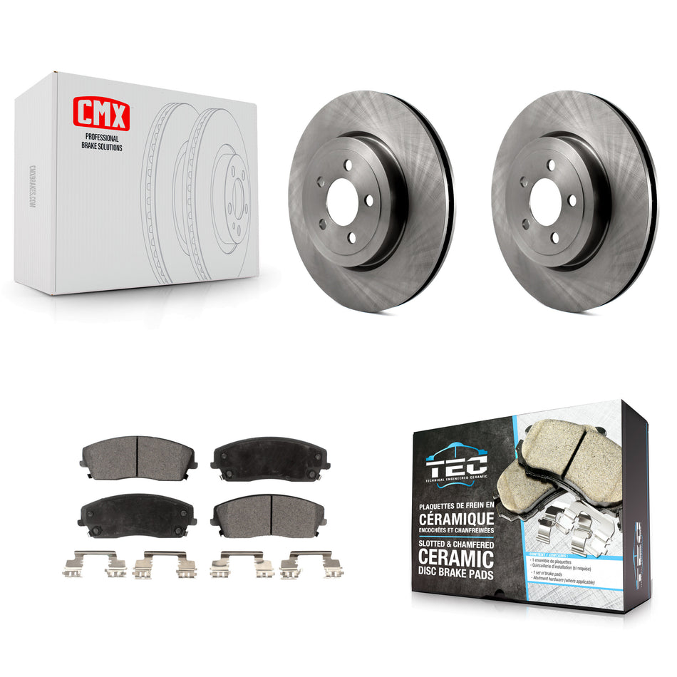 Front Disc Brake Rotors And Ceramic Pads Kit For 2015-2018 Dodge Charger RWD with 3.6L With 345mm Diameter Rotor K8T-104086