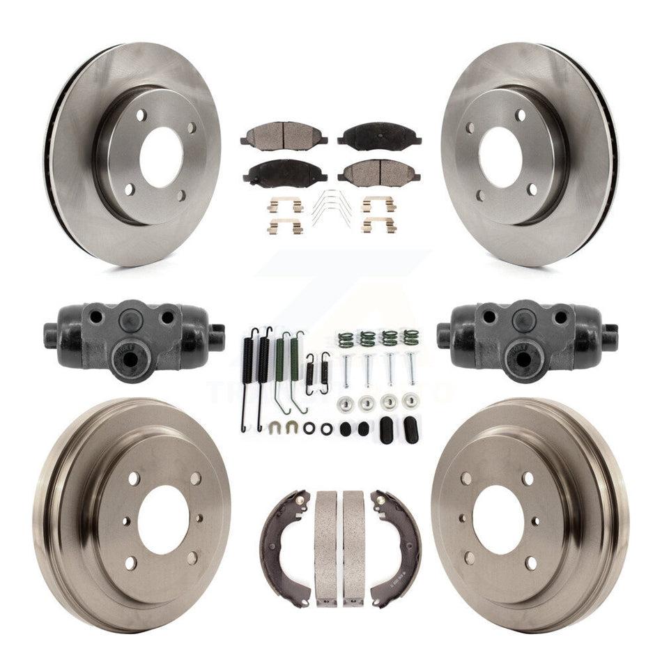 Front Rear Brake Rotor Ceramic Pad Drum Kit (9Pc) For 09-11 Nissan Versa With 4 Wheel ABS K8T-104834