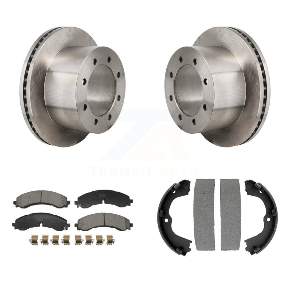 Rear Disc Rotors Ceramic Pads & Parking Brake Shoes Kit For GMC Sierra 3500 HD Chevrolet K8T-105371
