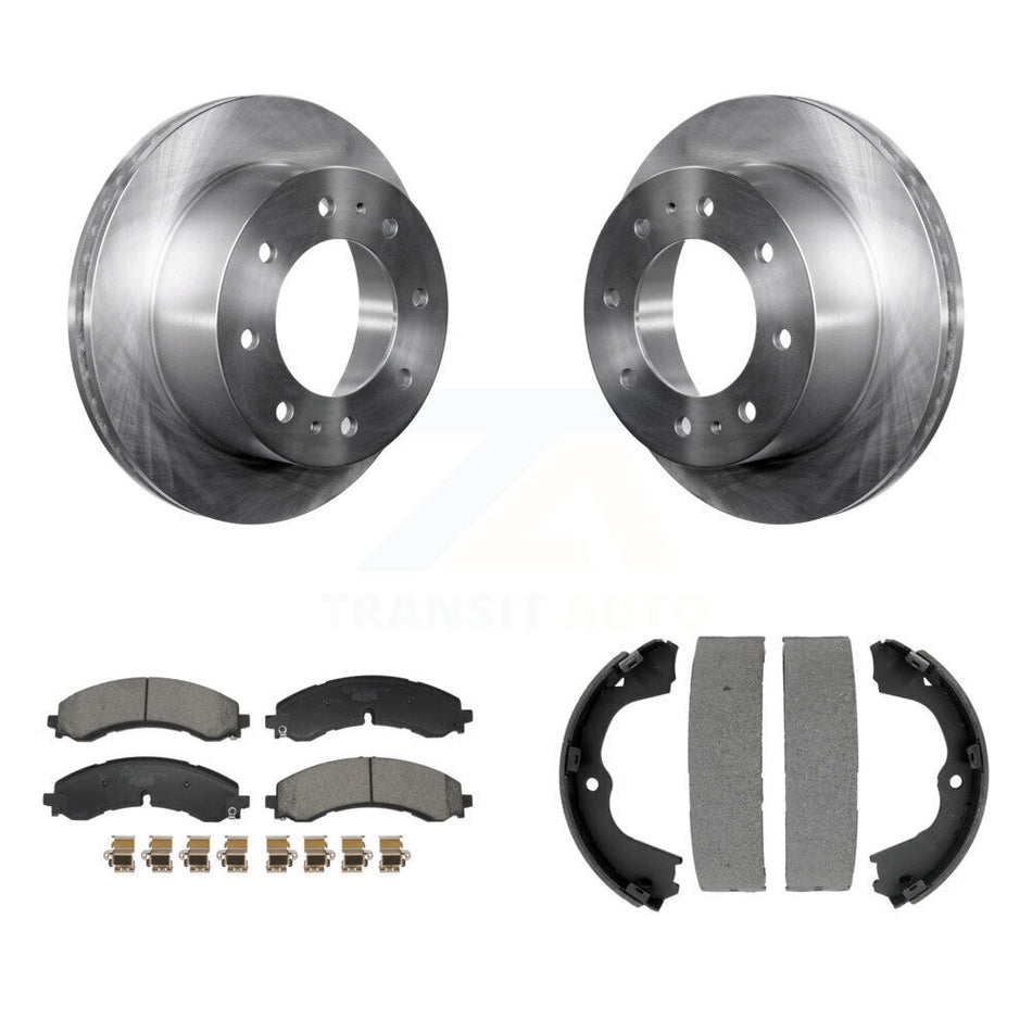 Rear Disc Rotors Ceramic Pads And Parking Shoes Kit For GMC Chevrolet Sierra 2500 HD 3500 K8T-105372