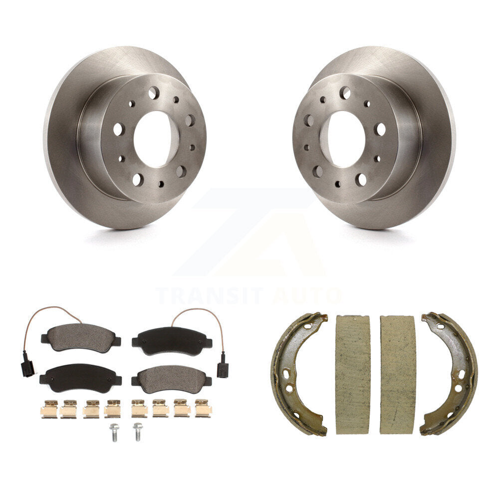 Rear Disc Rotors Ceramic Pads & Parking Brake Shoes Kit For Ram ProMaster 2500 3500 1500 K8T-105373