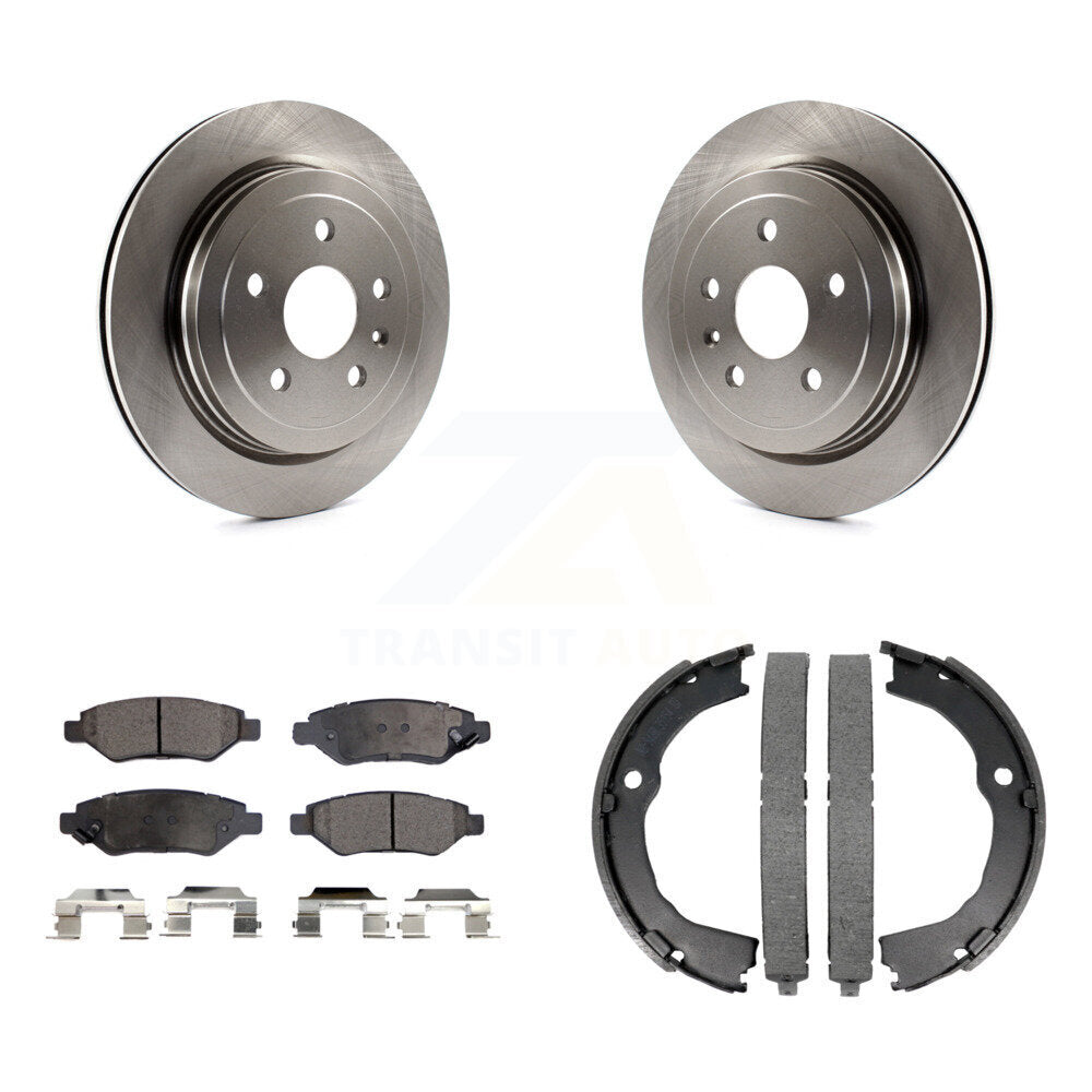Rear Disc Rotors Ceramic Pads & Parking Brake Shoes Kit For Chevrolet Camaro Cadillac CTS K8T-105383