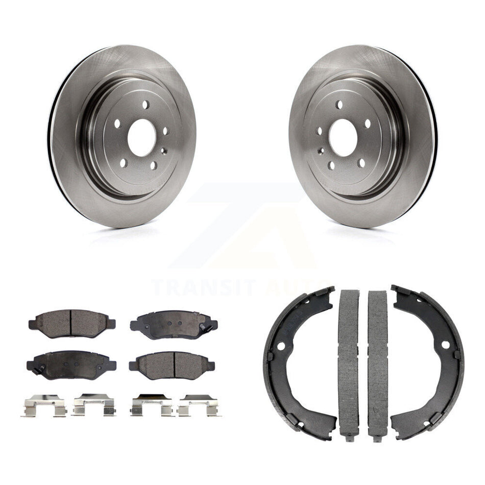 Rear Disc Rotors Ceramic Pads And Parking Brake Shoes Kit For Cadillac CTS K8T-105385