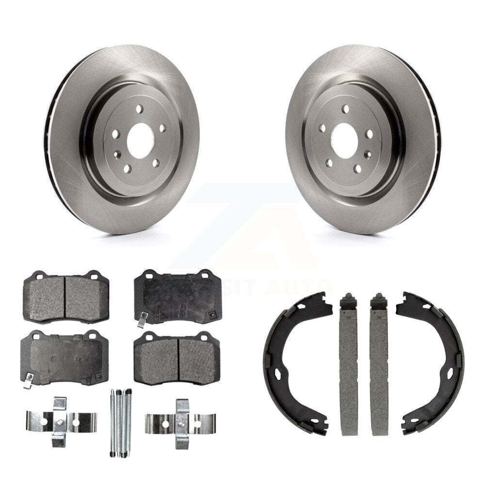 Rear Disc Rotors Ceramic Pads & Parking Brake Shoes Kit For Chevrolet Camaro Cadillac CTS K8T-105399