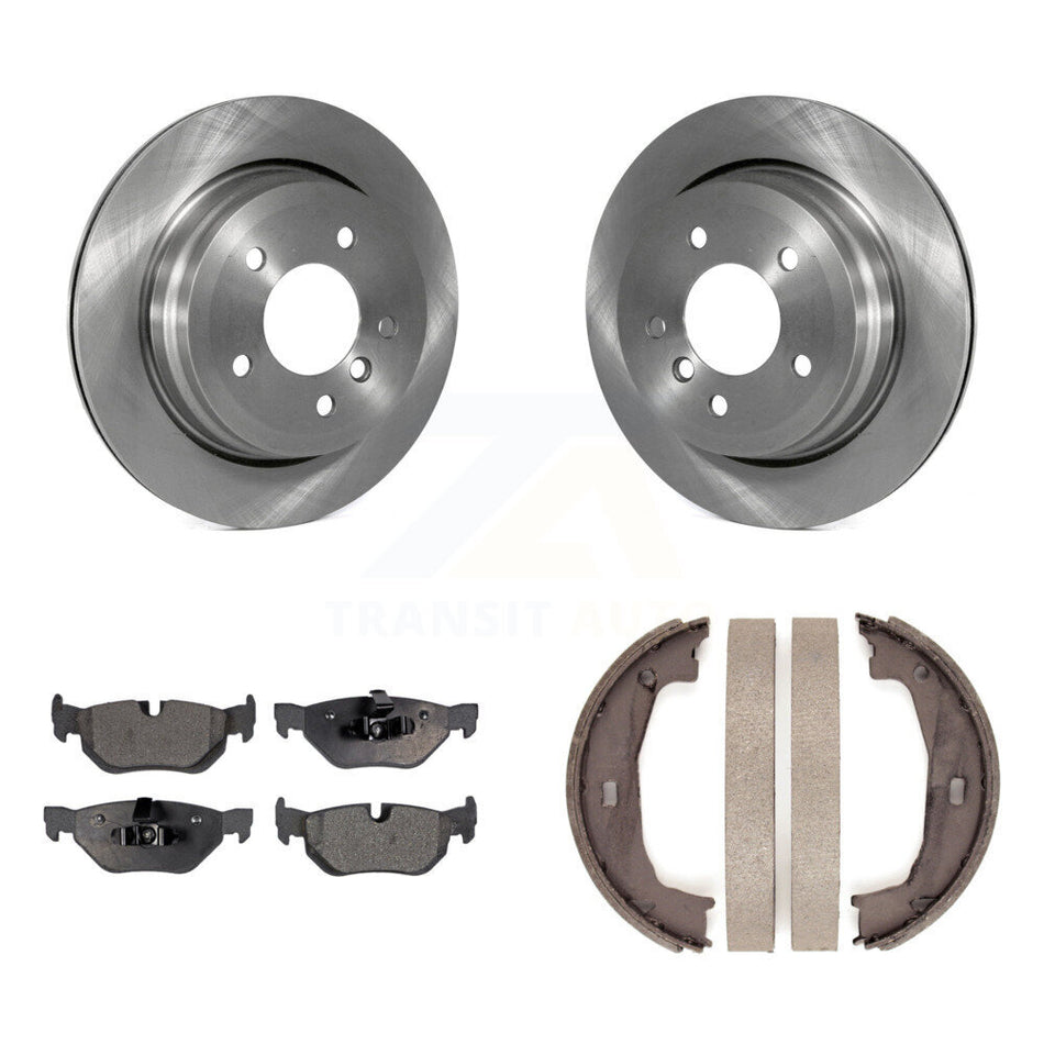 Rear Disc Rotors Ceramic Pads & Parking Brake Shoes Kit For 2012 BMW 328i Wagon with 3.0L K8T-105467