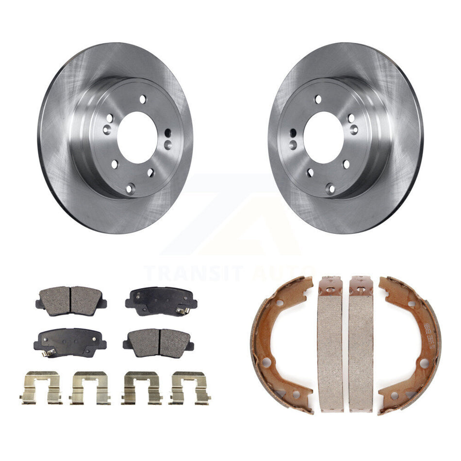 Rear Disc Rotors Ceramic Pads And Parking Brake Shoes Kit For Hyundai Sonata 3.3L K8T-105518