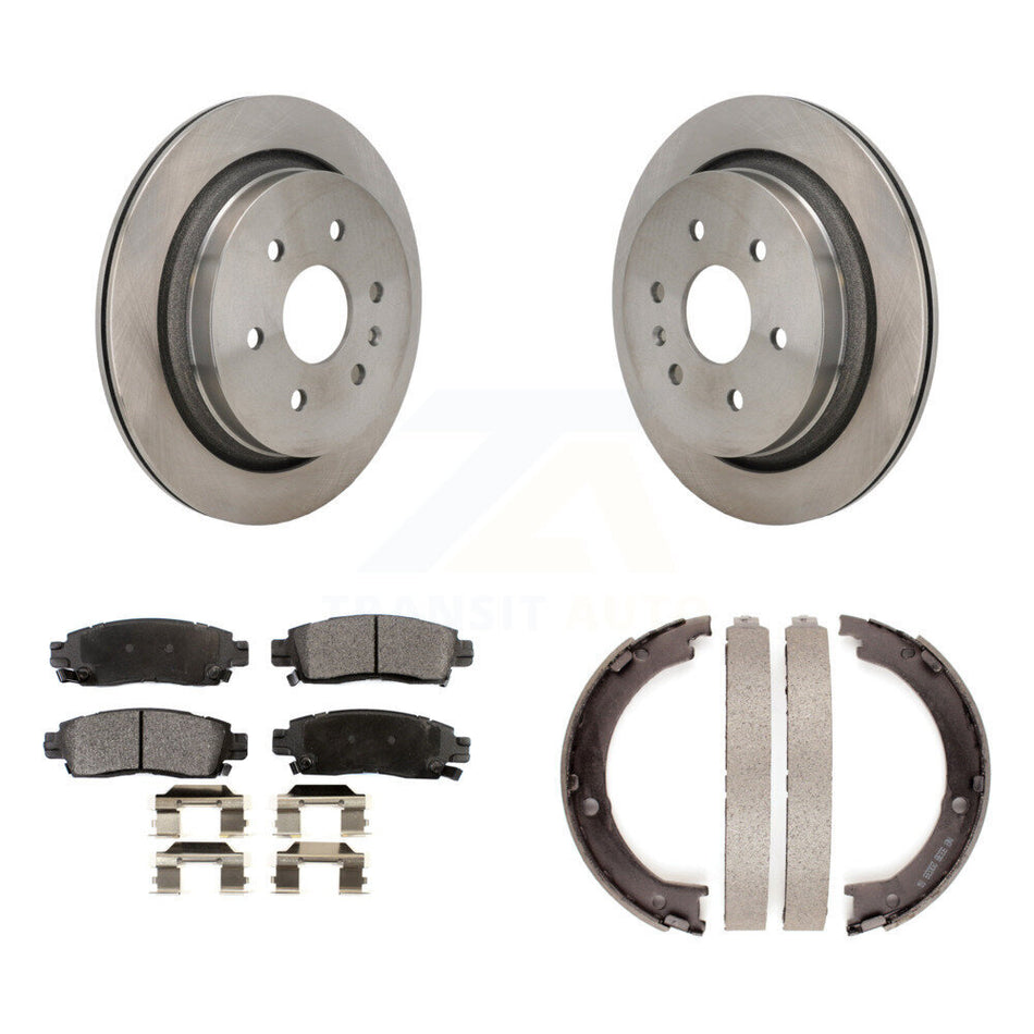 Rear Disc Rotors Ceramic Pads And Parking Brake Shoes Kit For Cadillac XTS K8T-105524