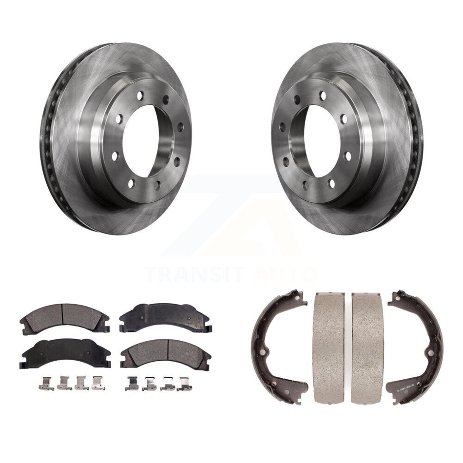Rear Disc Rotors Ceramic Pads And Parking Shoes Kit For Ford E-350 Super Duty E-250 E-150 K8T-105558
