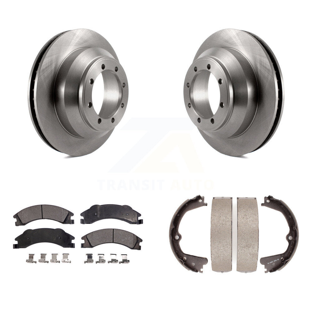 Rear Disc Rotors Ceramic Pads And Parking Brake Shoes Kit For Ford E-350 Super Duty K8T-105559