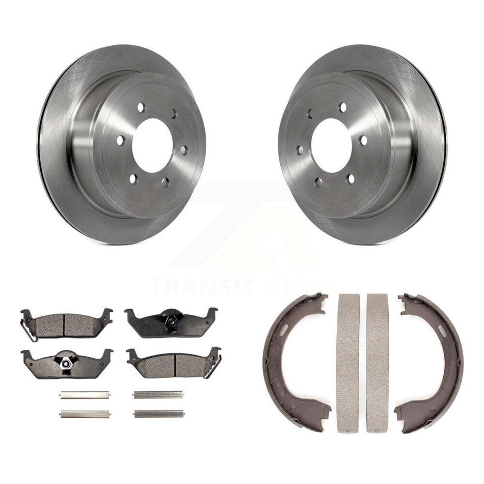 Rear Disc Rotors Ceramic Pads & Parking Shoes Kit For 09-11 Ford F-150 With 6 Lug Wheels K8T-105563