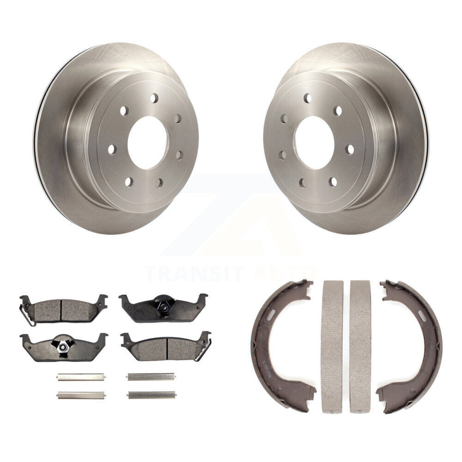 Rear Disc Rotors Ceramic Pads & Parking Shoes Kit For 09-11 Ford F-150 With 7 Lug Wheels K8T-105564
