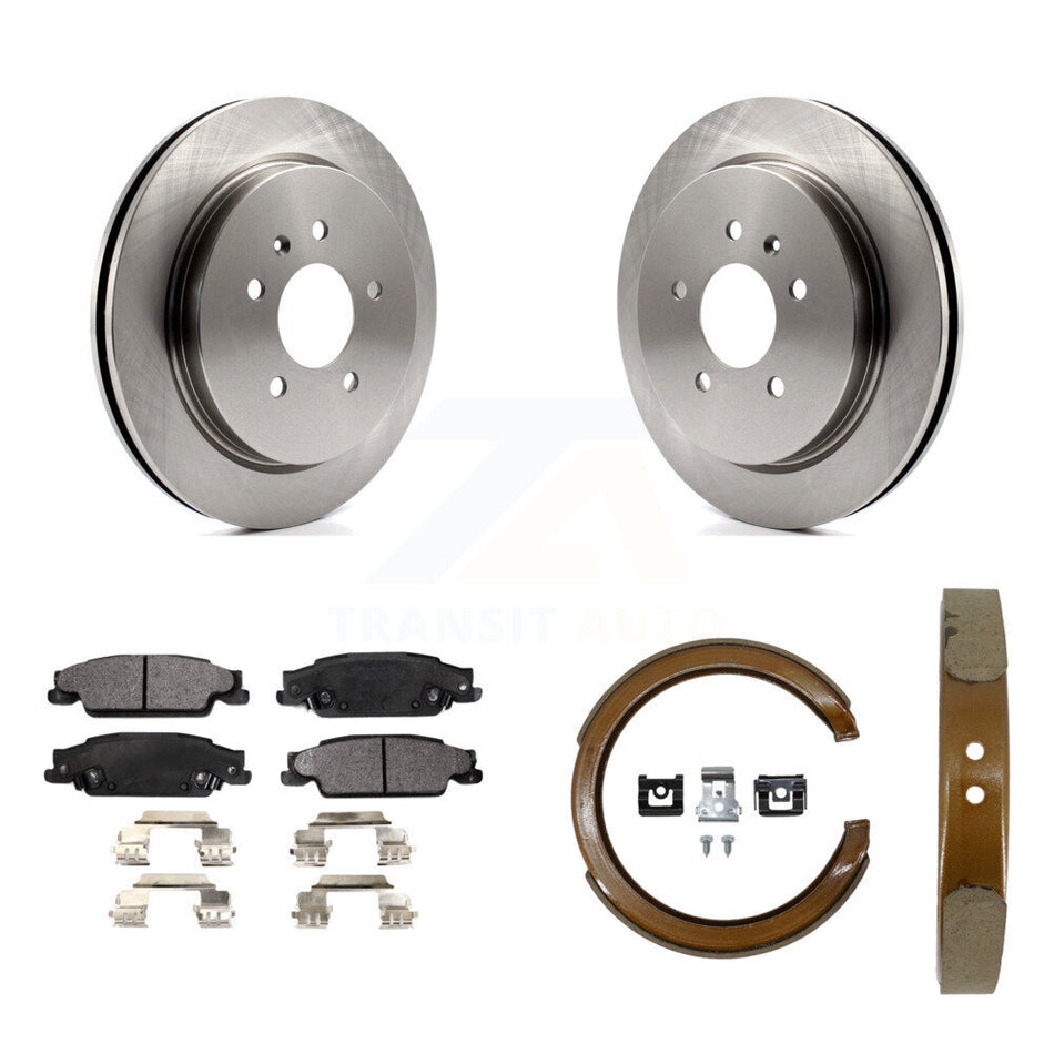 Rear Disc Rotors Ceramic Pads And Parking Brake Shoes Kit For Cadillac CTS STS K8T-105569
