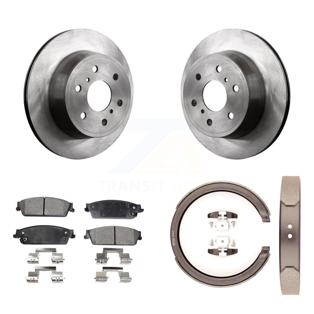 Rear Disc Rotors Ceramic Pads & Parking Shoes Kit For Chevrolet GMC Sierra 1500 Silverado K8T-105580