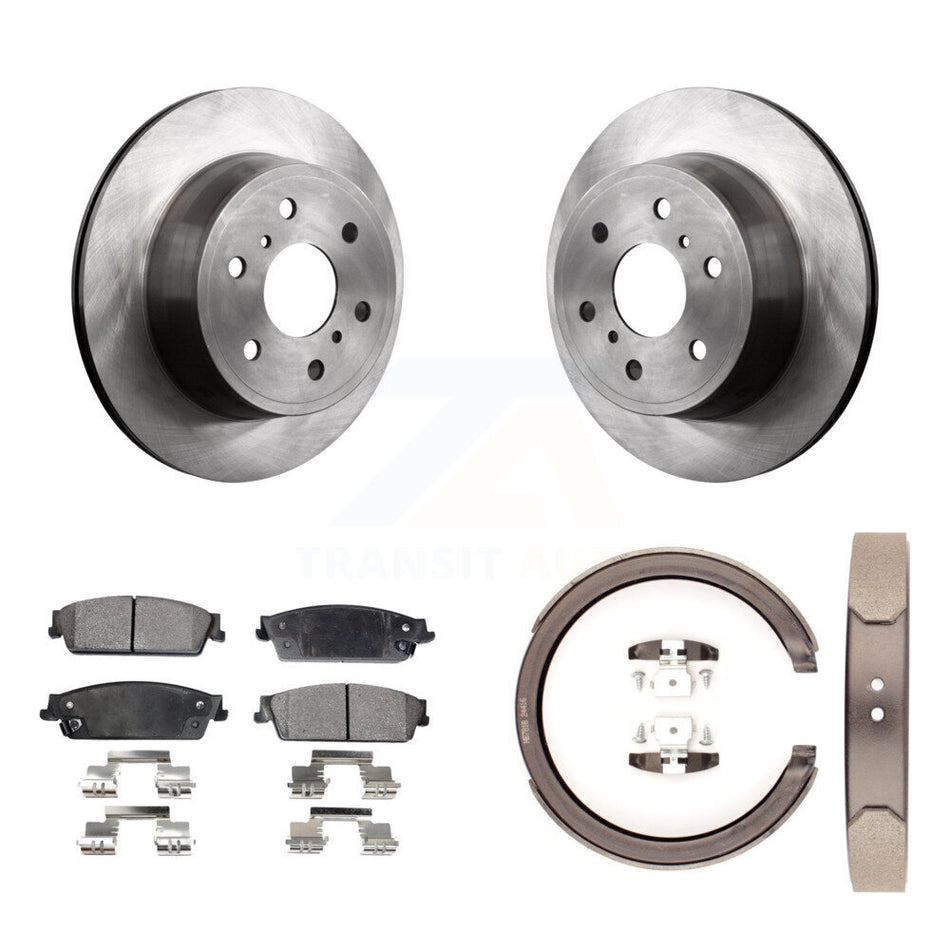 Rear Disc Rotors Ceramic Pads & Parking Shoes Kit For Chevrolet GMC Sierra 1500 Silverado K8T-105580