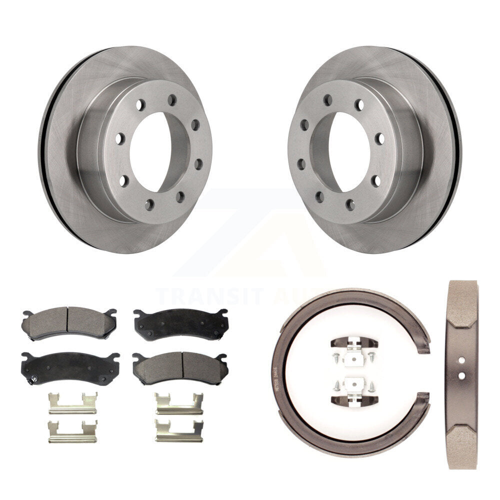 Rear Disc Rotors Ceramic Pads And Parking Brake Shoes Kit For GMC Sierra 2500 Yukon XL K8T-105589