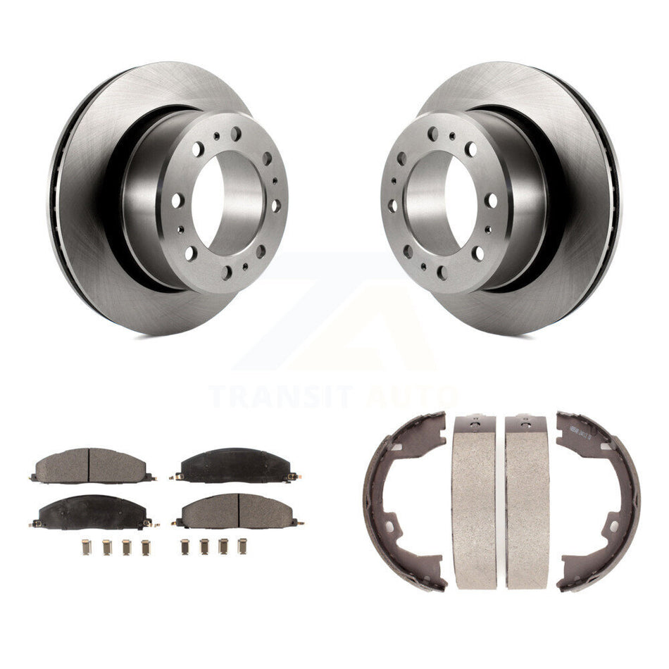 Rear Disc Rotors Ceramic Pads And Parking Brake Shoes Kit For Ram 3500 2500 1500 Dodge K8T-105600