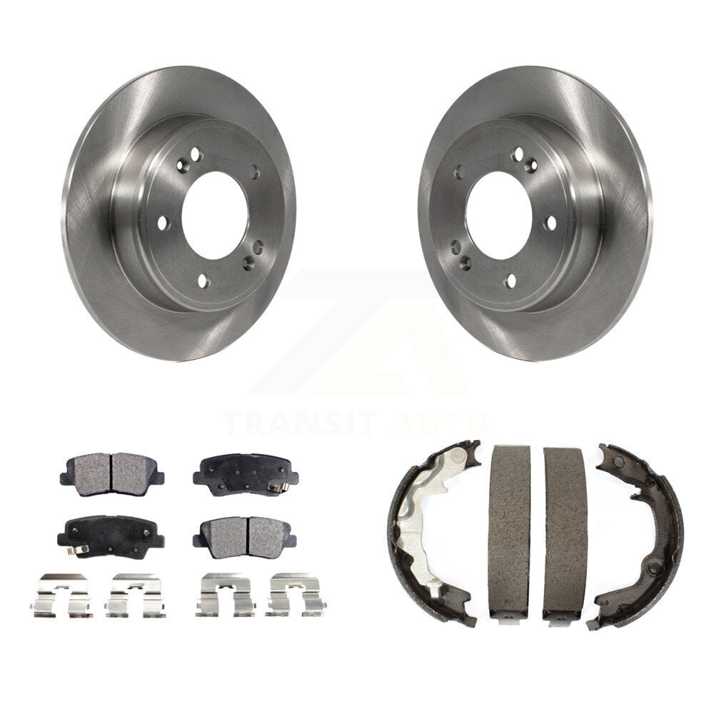 Rear Disc Rotors Ceramic Pads And Parking Brake Shoes Kit For 2014 Kia Forte Koup K8T-105605