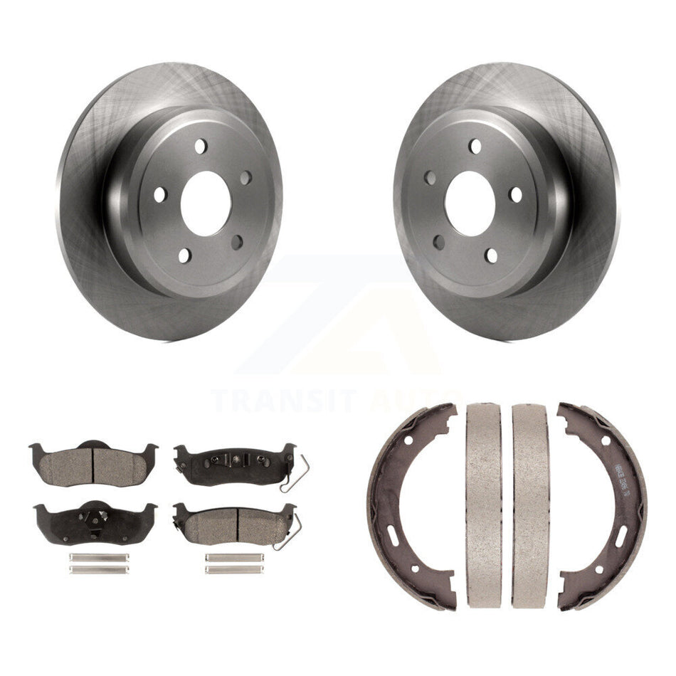 Rear Disc Rotors Ceramic Pads & Parking Brake Shoes Kit For Jeep Grand Cherokee Commander K8T-105607