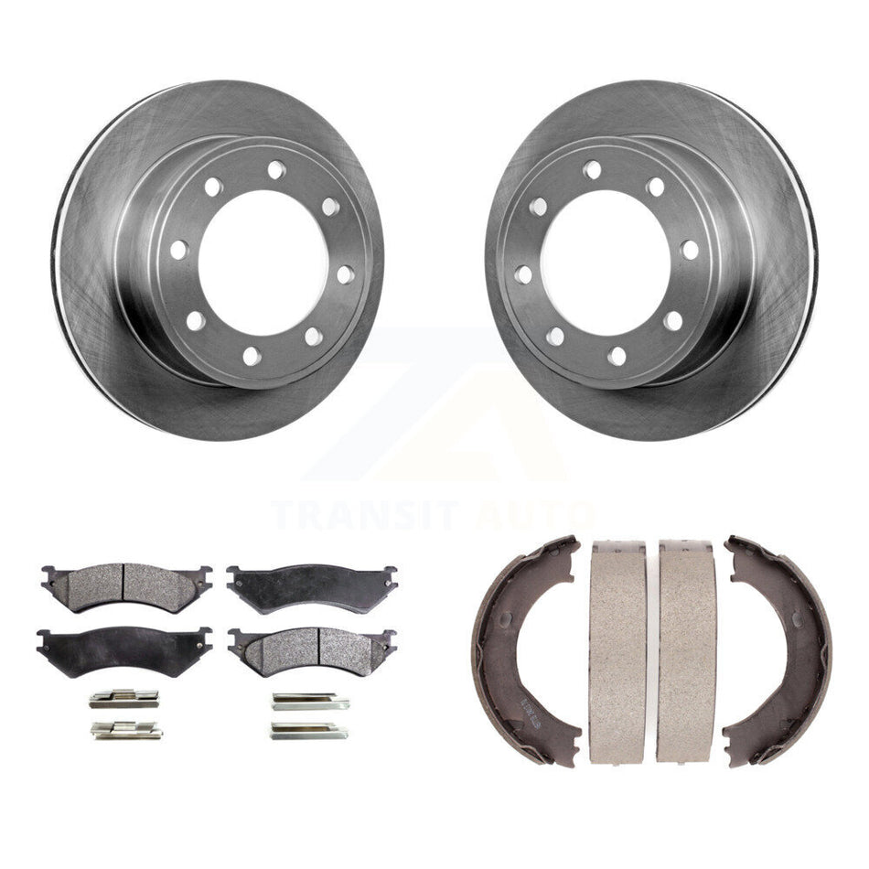 Rear Disc Rotors Ceramic Pads Parking Shoes Kit For Ford E-350 Super Duty E-250 Econoline K8T-105609
