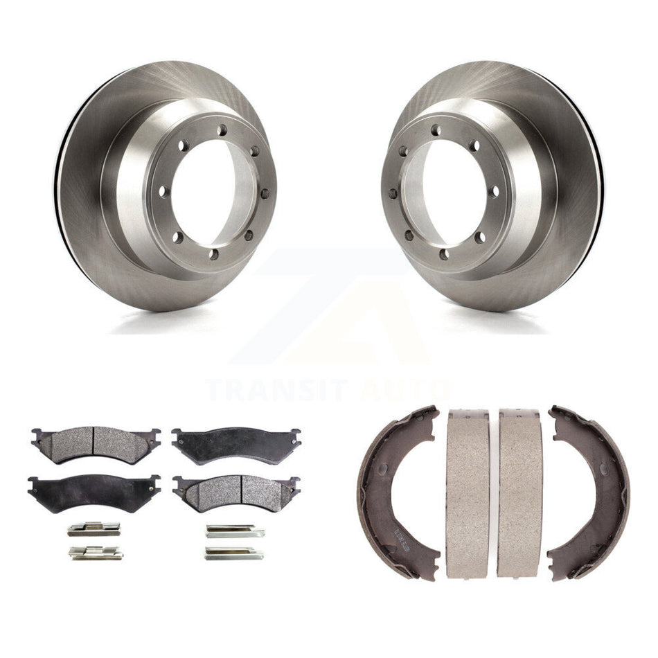 Rear Disc Rotors Ceramic Pads Parking Shoes Kit For Ford E-350 Super Duty Econoline Club K8T-105611