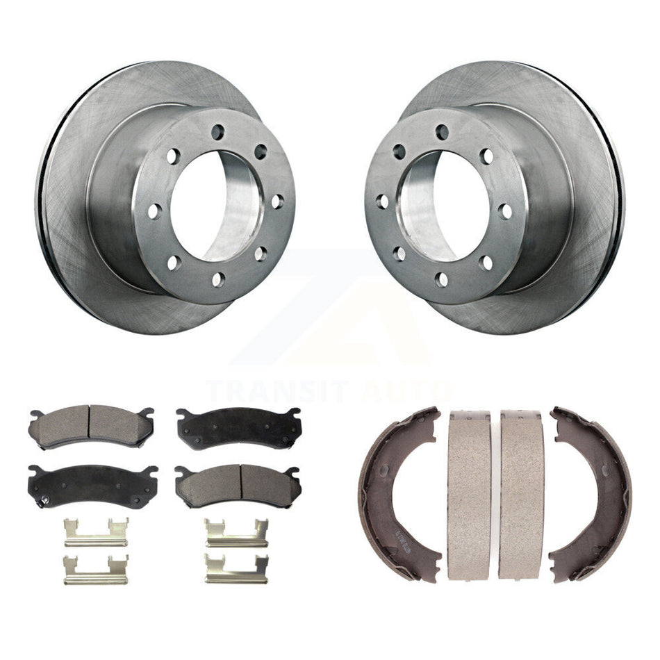 Rear Disc Rotors Ceramic Pads And Parking Brake Shoes Kit For GMC Sierra 3500 Classic K8T-105613