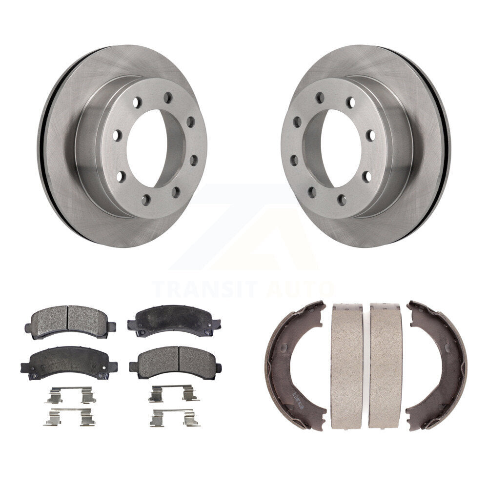 Rear Disc Rotors Ceramic Pads Parking Brake Shoes Kit For Chevrolet GMC Express 3500 2500 K8T-105616